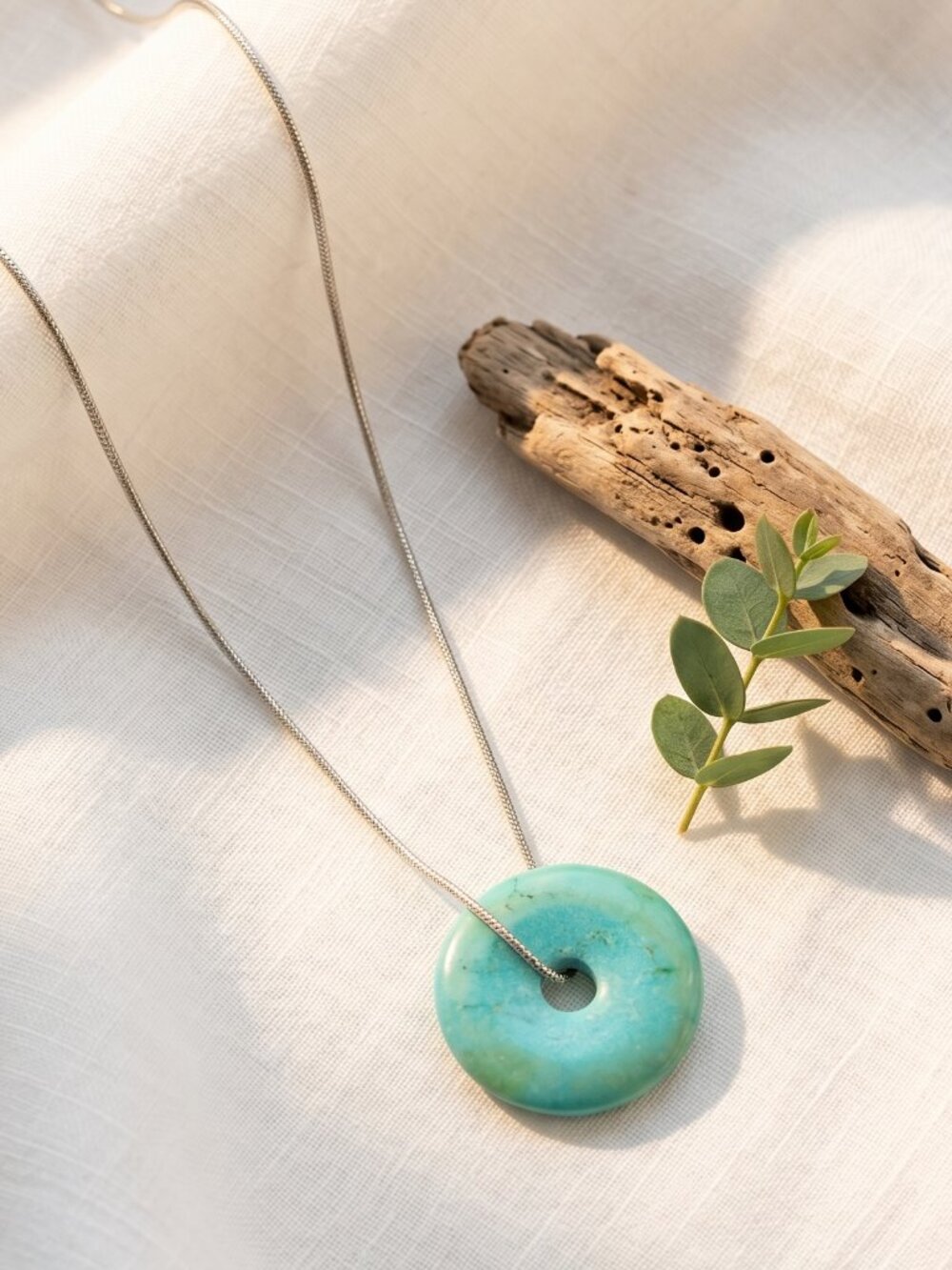 Vintage Boutique Turquoise Donut Pendant Sterling Silver Necklace